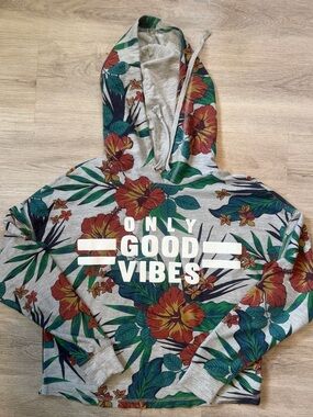 Rebellious One Grey Hoodie with Green & Red Floral Print